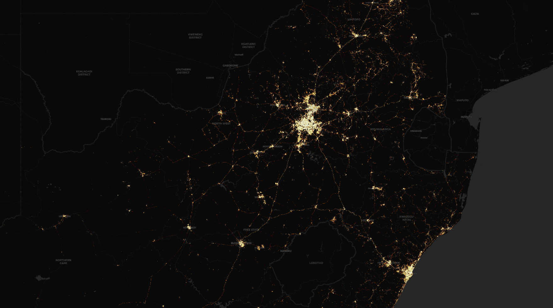 Human mobility activity forms illuminated networks across South Africa